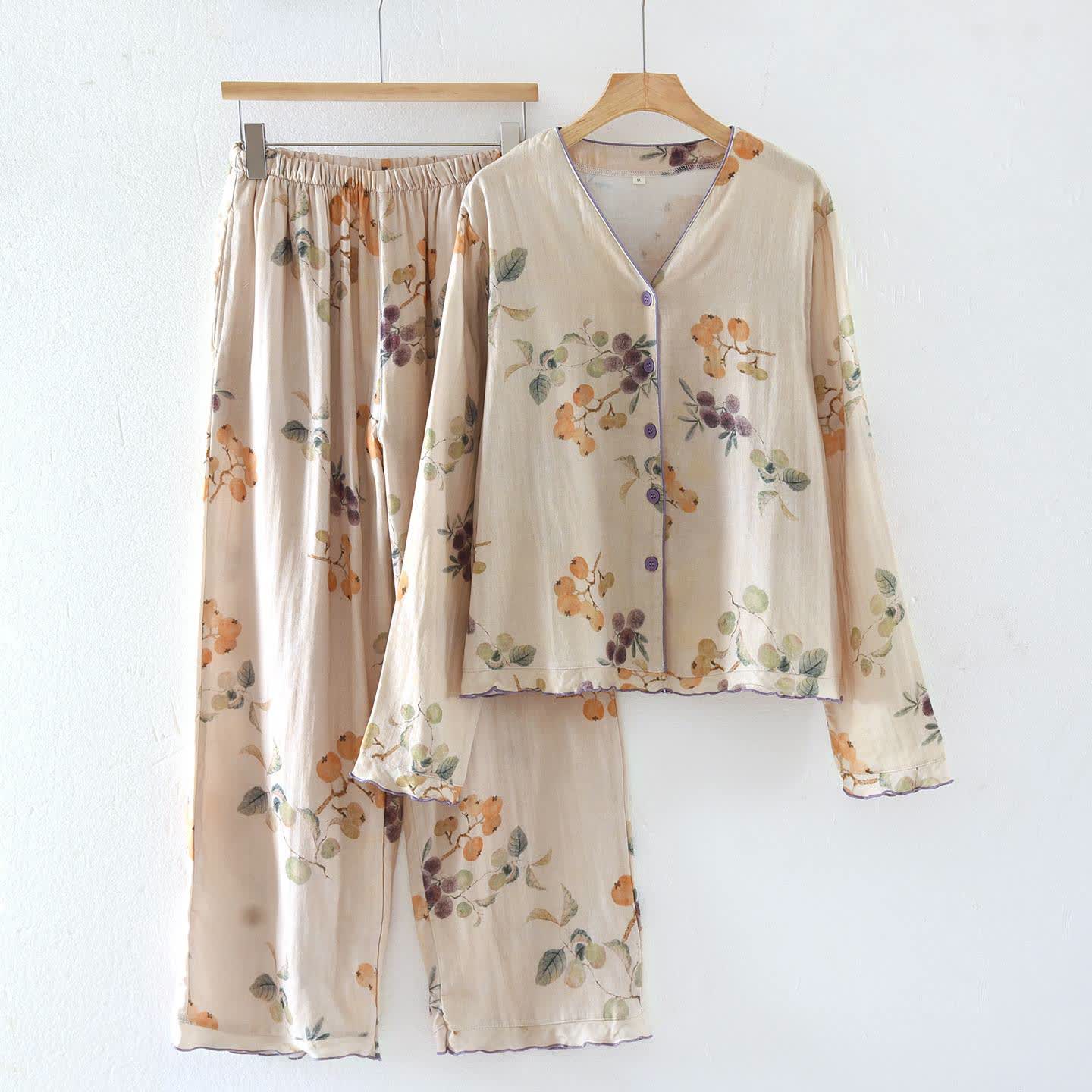 Loungewear-Set aus Baumwollgaze mit Blatt- und Fruchtmuster - XL - image 0