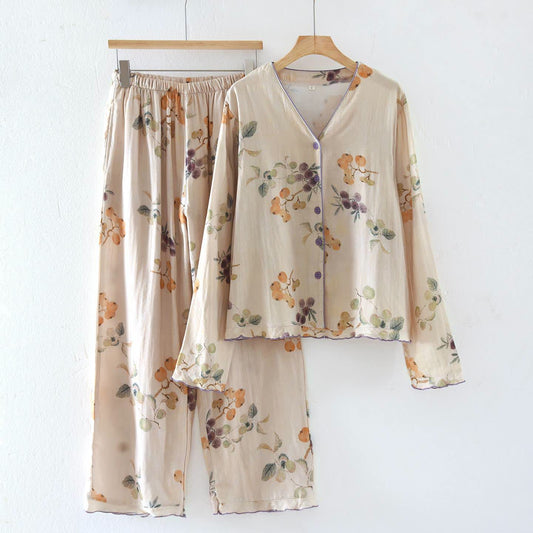 Loungewear-Set aus Baumwollgaze mit Blatt- und Fruchtmuster - XL - image 0