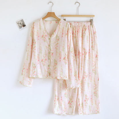 Rosafarbenes Loungewear-Set aus Baumwollgaze mit Rosenmotiv - XL - image 0