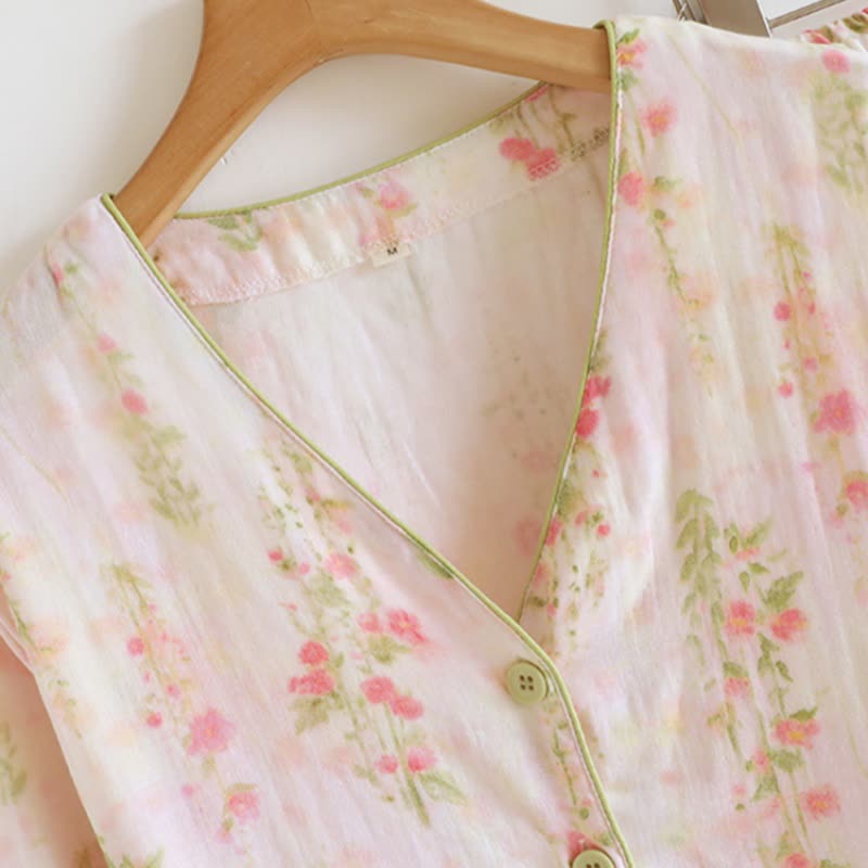 Rosafarbenes Loungewear-Set aus Baumwollgaze mit Rosenmotiv - image 5