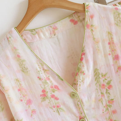 Rosafarbenes Loungewear-Set aus Baumwollgaze mit Rosenmotiv - image 5