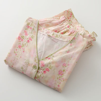 Rosafarbenes Loungewear-Set aus Baumwollgaze mit Rosenmotiv - image 3