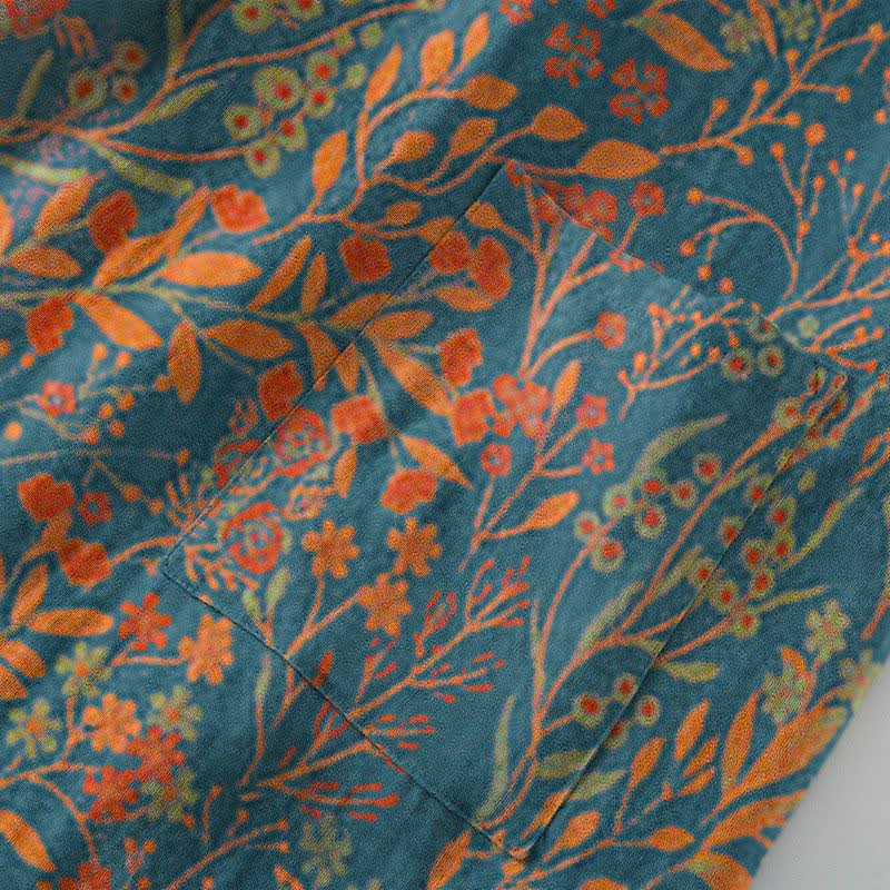 Ownkoti Vintage Kimono-Bademantel aus Baumwollgaze mit Blattmotiven - image 4