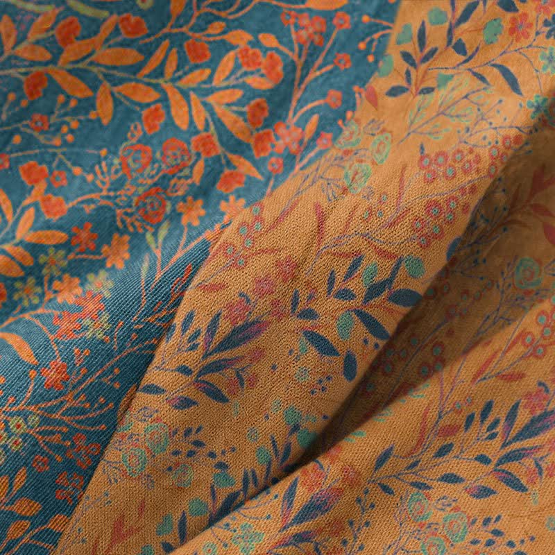 Ownkoti Vintage Kimono-Bademantel aus Baumwollgaze mit Blattmotiven - image 3