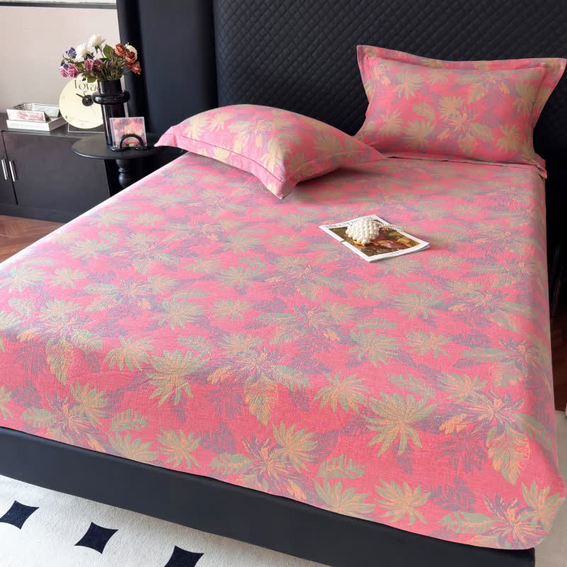 Spannbettlaken aus Baumwollgaze mit künstlerischem Blattmuster - Rosa - Spannbettlaken mit 2 Kissenbezügen - 180cm x 200cm - image 3