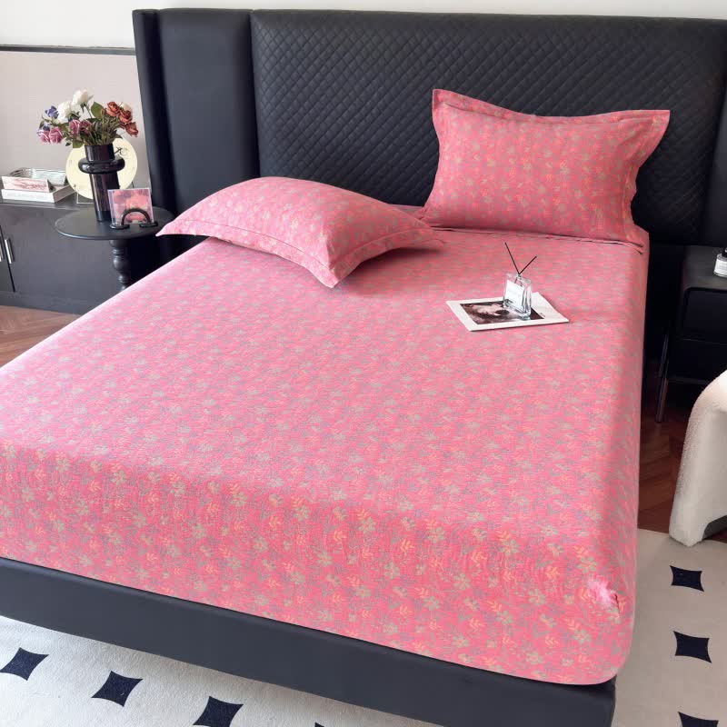 Spannbettlaken aus Baumwollgaze mit pastoralem Blumenmuster - Rosa - Spannbettlaken mit 2 Kissenbezügen - 180cm x 200cm - image 0