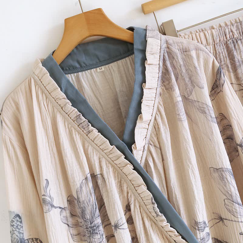 Loungewear-Set aus Baumwolle mit orientalischem Schmetterlings- und Blumenmuster - image 3