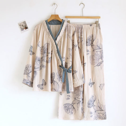 Loungewear-Set aus Baumwolle mit orientalischem Schmetterlings- und Blumenmuster - XL - image 0