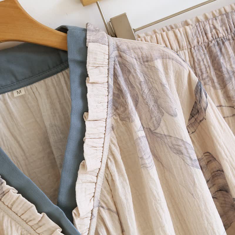 Loungewear-Set aus Baumwolle mit orientalischem Schmetterlings- und Blumenmuster - image 4