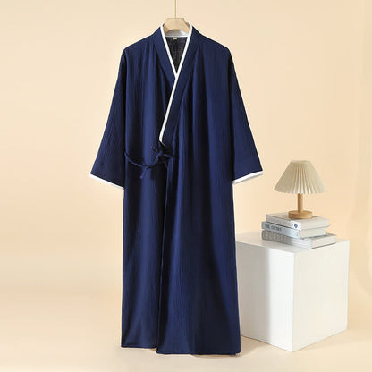 Unisex Minimalistischer Kimono-Bademantel aus Baumwollgaze - Marineblau & Weiß - XL - image 2