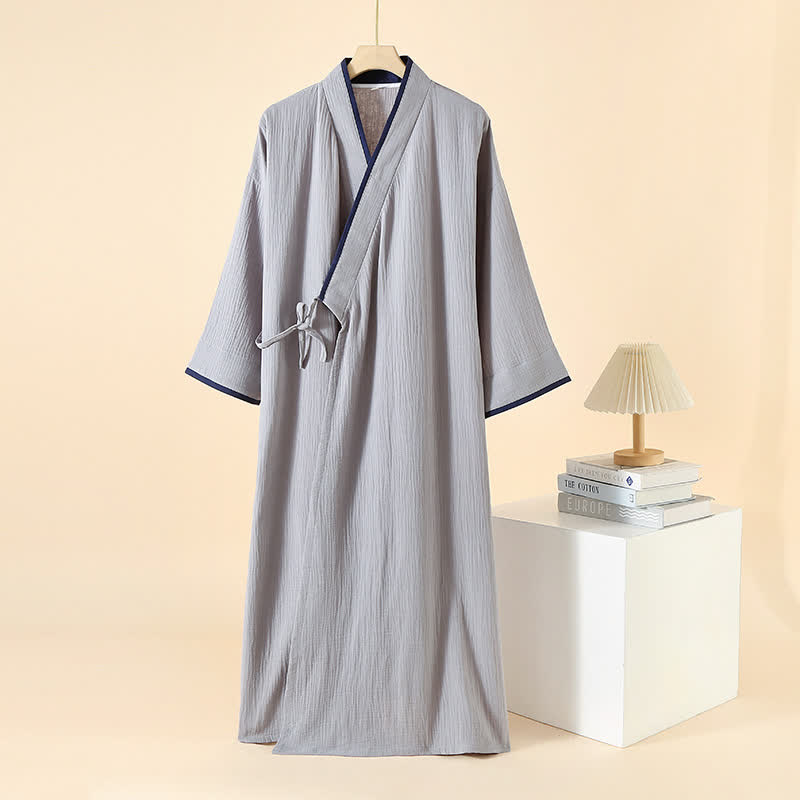 Unisex Minimalistischer Kimono-Bademantel aus Baumwollgaze - Hellgrau - XL - image 12