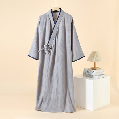 Unisex Minimalistischer Kimono-Bademantel aus Baumwollgaze - Hellgrau - XL - image 10