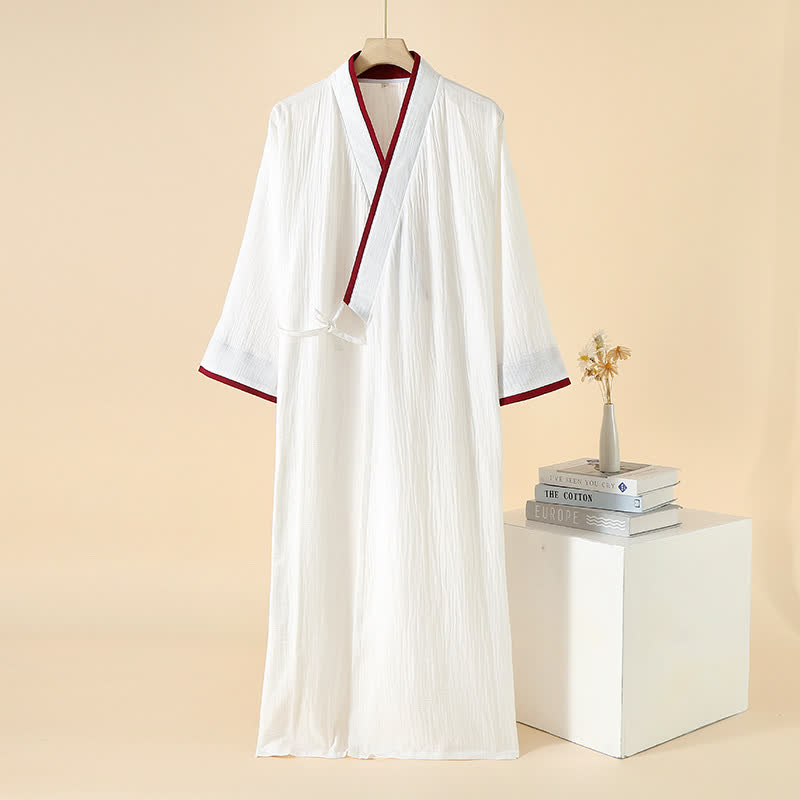 Unisex Minimalistischer Kimono-Bademantel aus Baumwollgaze - Weiß & Rot - XL - image 12