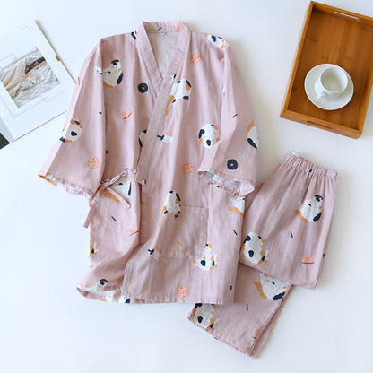Passender Katzen-Kimono aus Baumwollgaze - Rosa - Frauen - XL - image 16