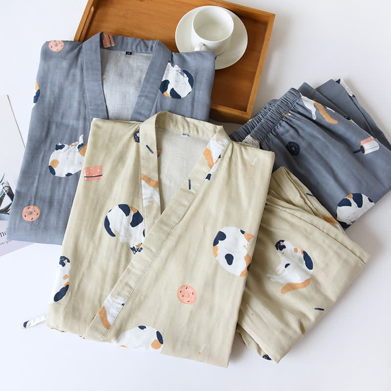 Passender Katzen-Kimono aus Baumwollgaze - image 1