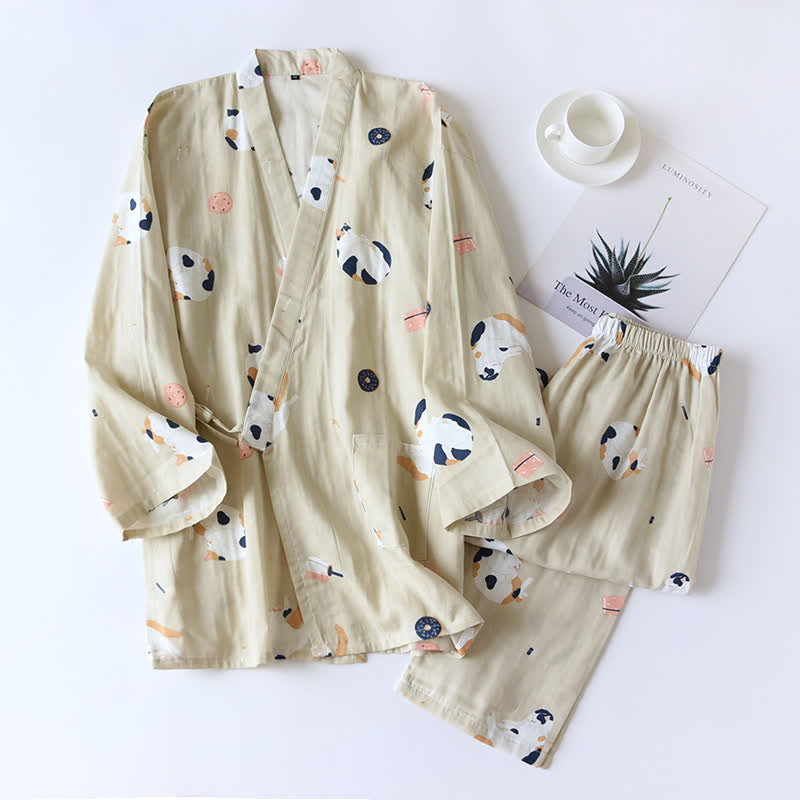 Passender Katzen-Kimono aus Baumwollgaze - Khaki - Männer - XL - image 4