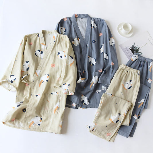 Passender Katzen-Kimono aus Baumwollgaze - image 0