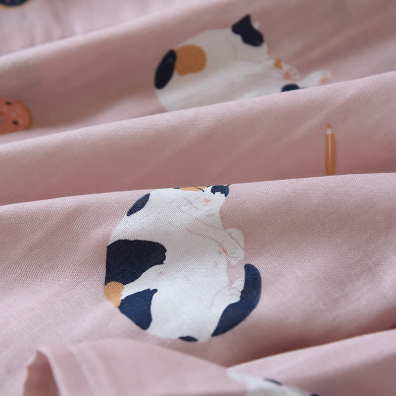 Passender Kimono-Bademantel aus Baumwollgaze mit Katzenmotiv - image 12