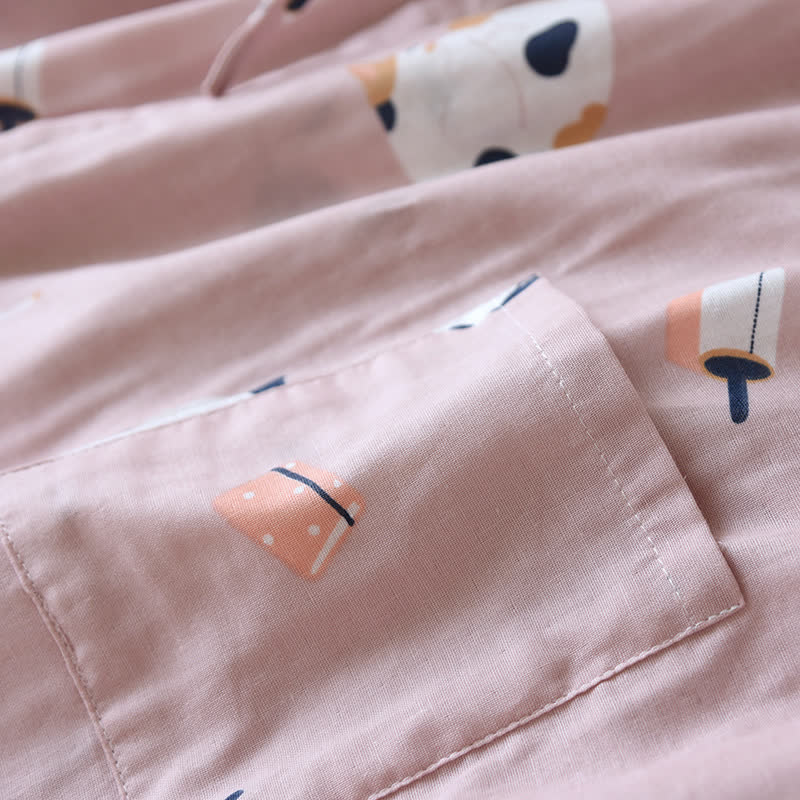 Passender Kimono-Bademantel aus Baumwollgaze mit Katzenmotiv - image 9