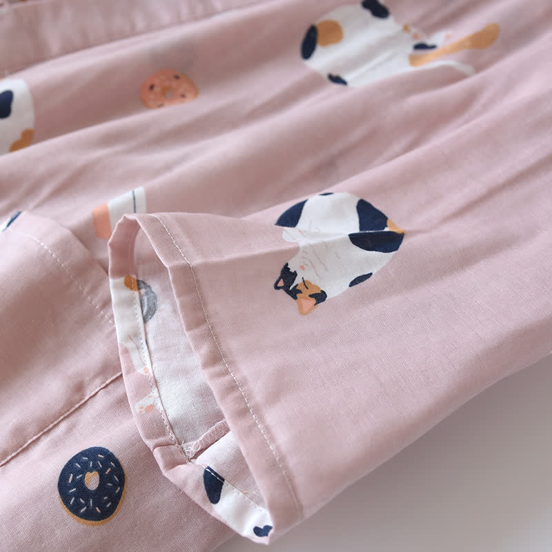 Passender Kimono-Bademantel aus Baumwollgaze mit Katzenmotiv - image 10