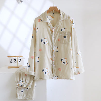 Passendes Loungewear-Set aus Baumwolle mit Cartoon-Katze - Khaki - Männer - XL - image 17