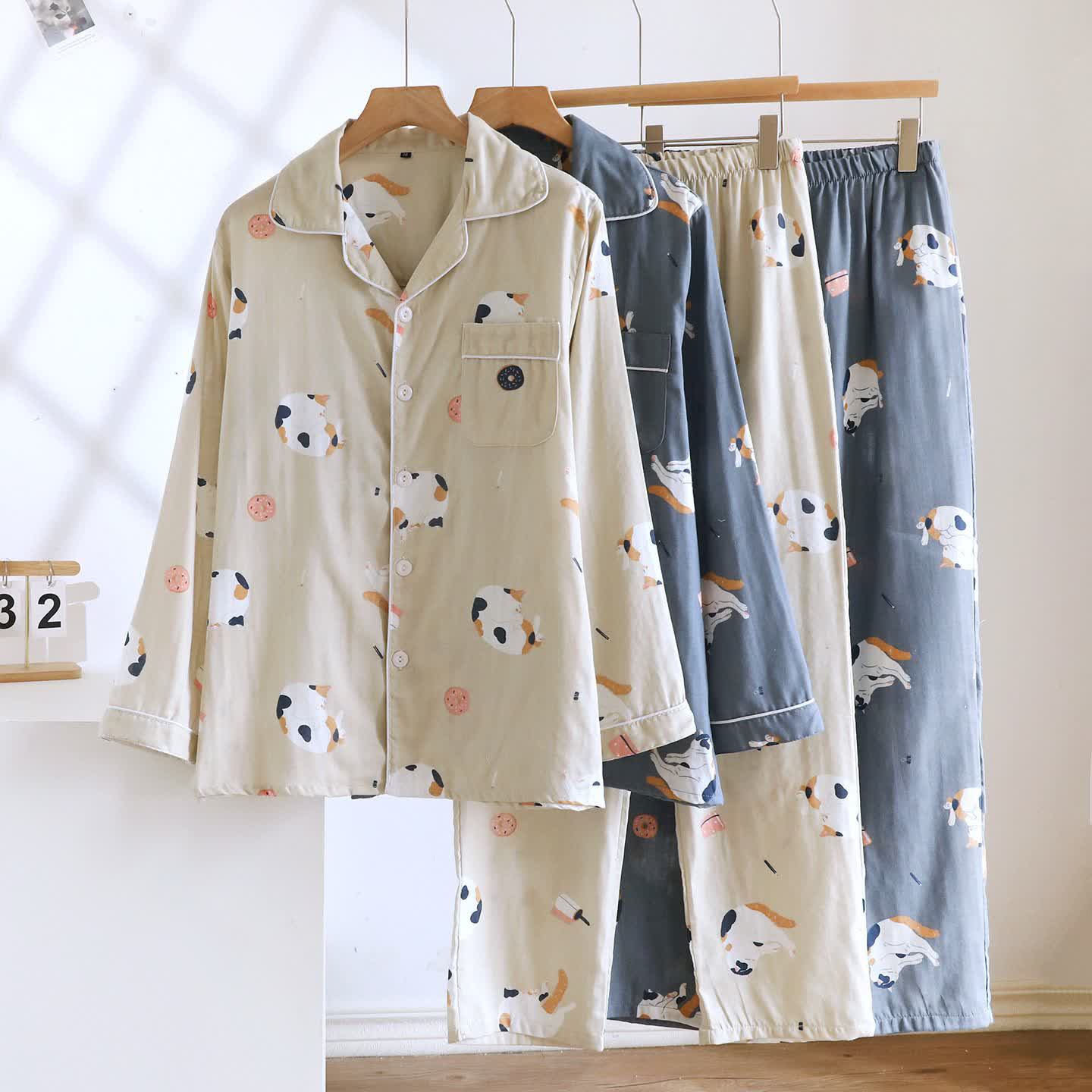 Passendes Loungewear-Set aus Baumwolle mit Cartoon-Katze - image 1