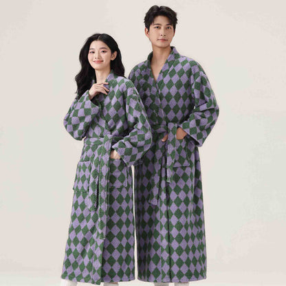 Unisex-Bademantel aus Plüsch mit Rautenmuster - image 3