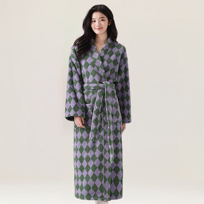 Unisex-Bademantel aus Plüsch mit Rautenmuster - Lila - XL - image 7
