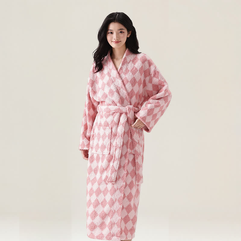 Unisex-Bademantel aus Plüsch mit Rautenmuster - Rosa - XL - image 4