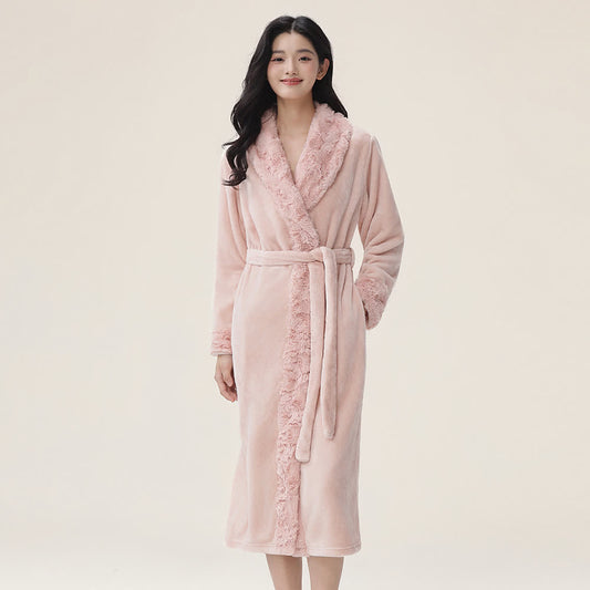 Minimalistischer Bademantel aus festem Flanellplüsch - Rosa - XL - image 0