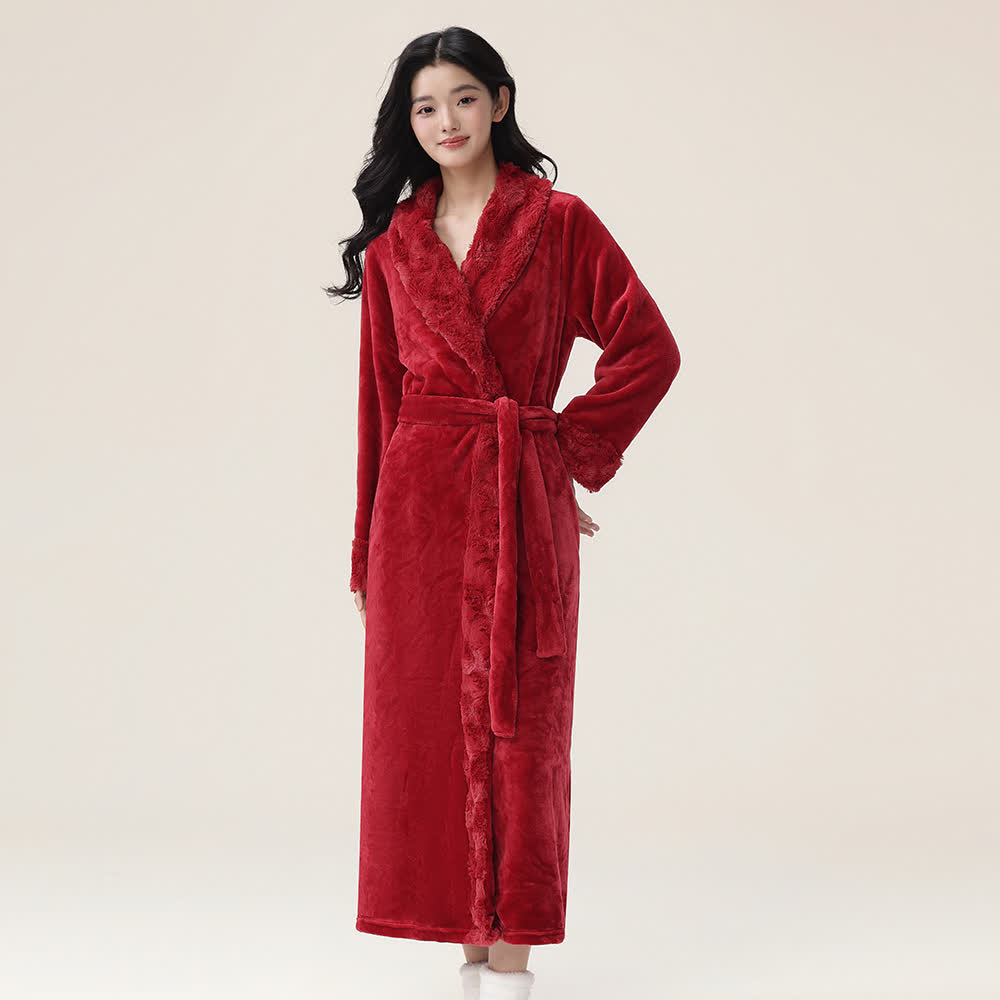 Minimalistischer Bademantel aus festem Flanellplüsch - Rot - XL - image 3