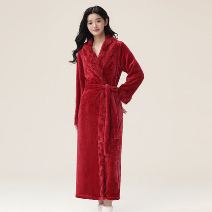 Minimalistischer Bademantel aus festem Flanellplüsch - Rot - XL - image 3