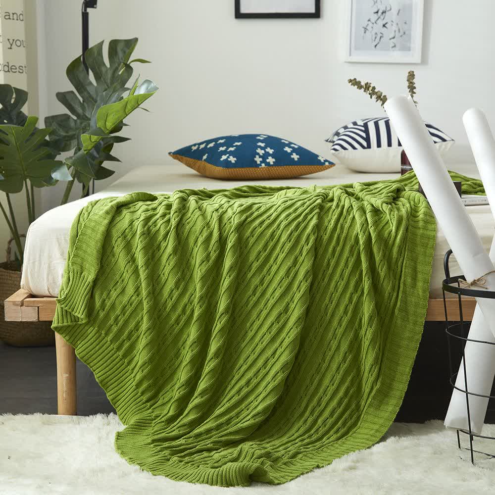 Ownkoti Einfarbige Sofa-Strickdecke aus Baumwolle - Grün - 180cm x 200cm - image 29