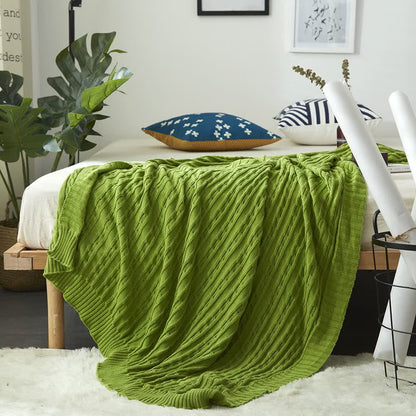 Ownkoti Einfarbige Sofa-Strickdecke aus Baumwolle - Grün - 180cm x 200cm - image 29