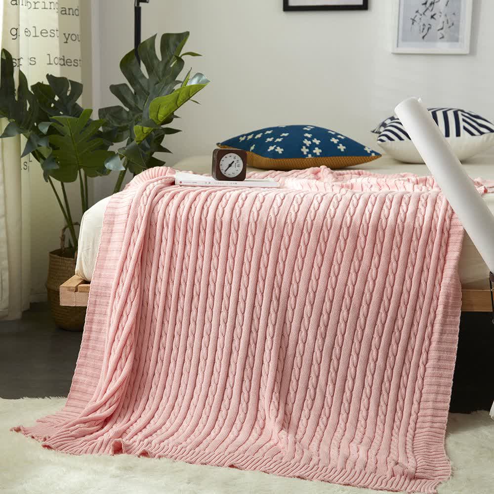 Ownkoti Einfarbige Sofa-Strickdecke aus Baumwolle - Rosa - 180cm x 200cm - image 31