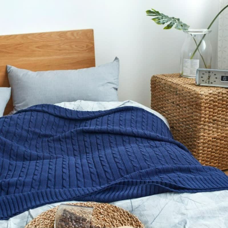 Ownkoti Einfarbige Sofa-Strickdecke aus Baumwolle - Marineblau - 180cm x 200cm - image 32