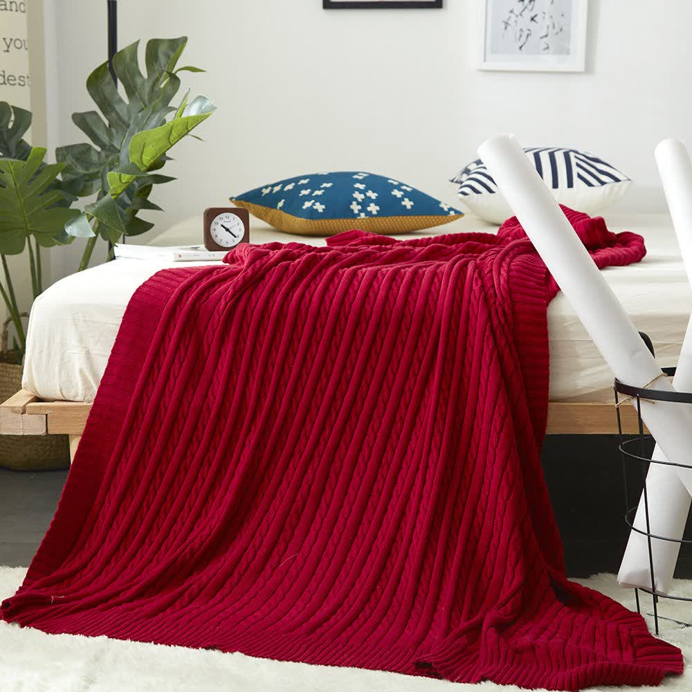 Ownkoti Einfarbige Sofa-Strickdecke aus Baumwolle - Wein - 180cm x 200cm - image 30