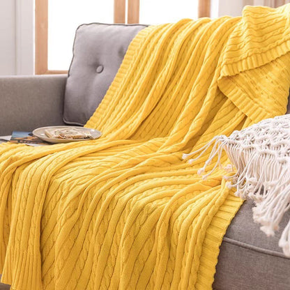Ownkoti Einfarbige Sofa-Strickdecke aus Baumwolle - Gelb - 180cm x 200cm - image 28