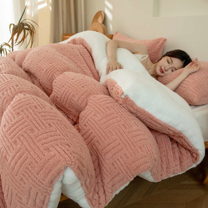 Geometrisch gestreifte strukturierte Sherpa-Decke - Rosa - 220cm x 240cm - image 4