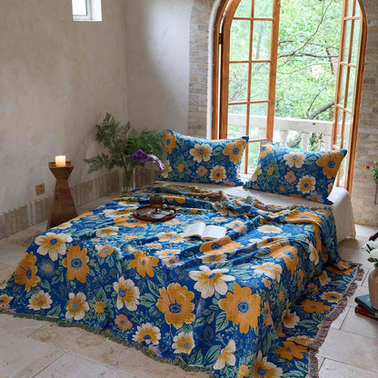 Ownkoti – Decke aus Baumwollgaze mit Quasten und leuchtenden Gänseblümchen - image 1