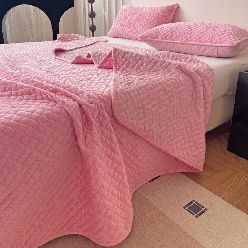 Ownkoti Steppdecke mit einfarbigem Gittermuster - Rosa - Tagesdecke mit 2 Kissenbezügen - 220cm x 240cm - image 10
