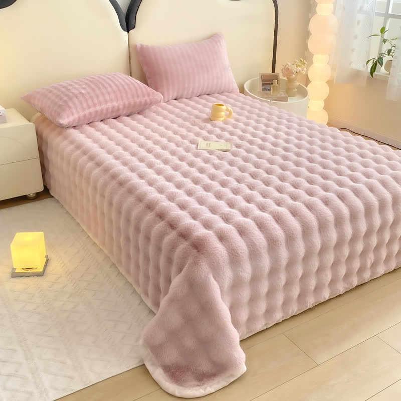 Ownkoti Strukturierte Tagesdecke aus Kaninchenfellimitat - Rosa - Laken mit 2 Kissenbezügen - 230cm x 250cm - image 6