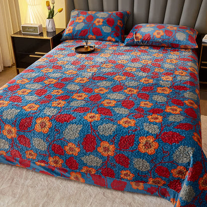 Ownkoti Gesteppte Plüschdecke mit Blumenblattmuster - Tagesdecke mit 2 Kissenbezügen - 230cm x 250cm - image 0