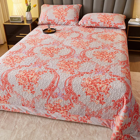 Ownkoti Vintage Floral Gesteppte Plüschdecke - Tagesdecke mit 2 Kissenbezügen - 230cm x 250cm - image 0