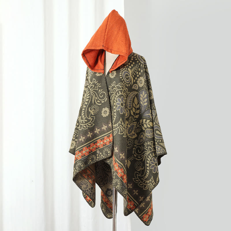 Vintage Paisley Kapuzen Cape Schal - Orange - 135cm x 150cm - image 5