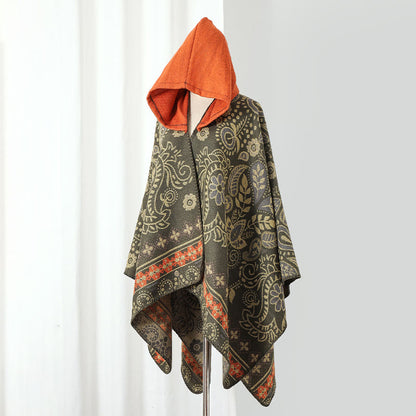Vintage Paisley Kapuzen Cape Schal - Orange - 135cm x 150cm - image 5