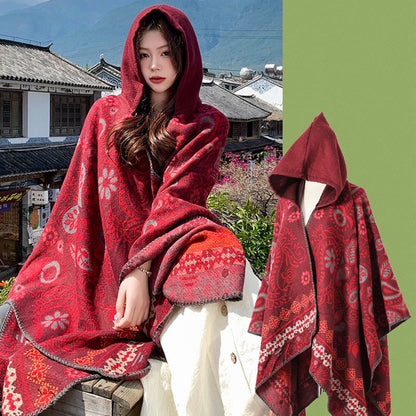 Vintage Paisley Kapuzen Cape Schal - image 1