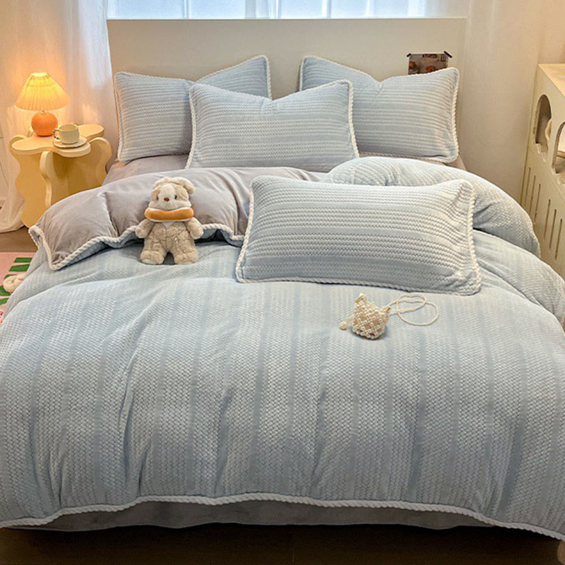 Luxuriöses Fleece-Winterbettwäscheset (4-teilig) - Blau&Grau - Bettwäscheset (4-teilig) - König - image 2