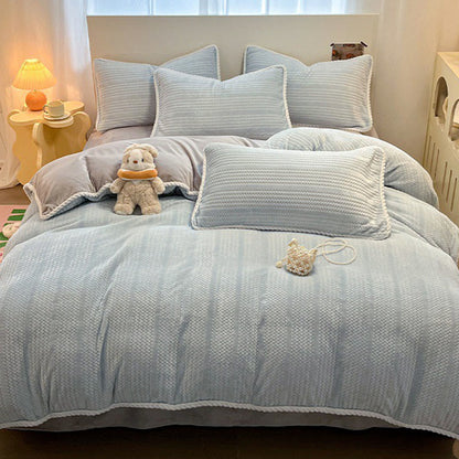 Luxuriöses Fleece-Winterbettwäscheset (4-teilig) - Blau&Grau - Bettwäscheset (4-teilig) - König - image 2