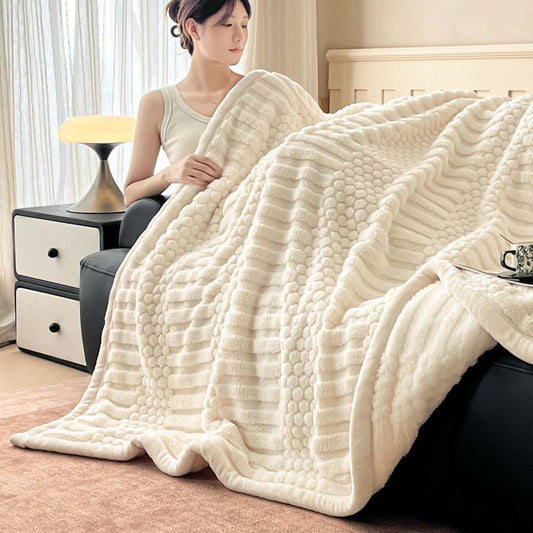Ownkoti Plüschdecke mit geometrischer Struktur - Weiß - 200cm x 230cm - image 0